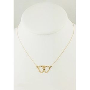 14k Yellow Gold Plated Two Hearts & Love Necklace